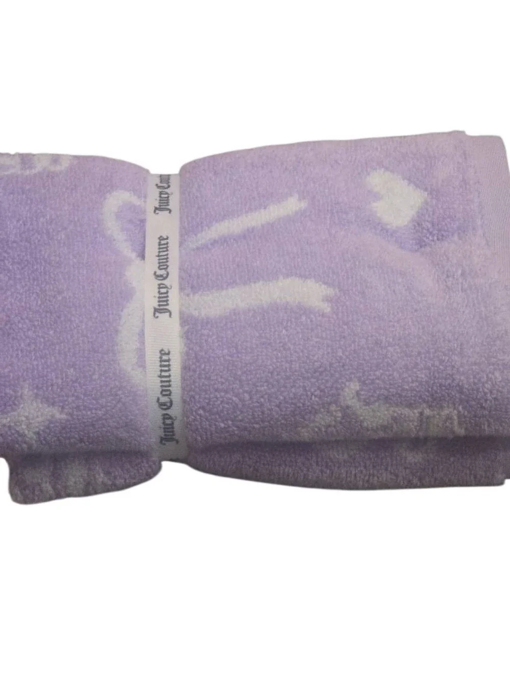 Juicy Couture Home Logo Bows, Crown, & Hearts Set Of 2 Hand Towels- Lavender